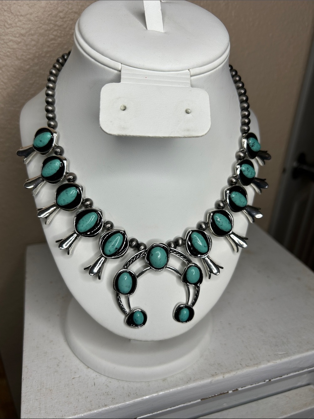 WESTERN Navajo Style Statement Necklace Squash Blossom
